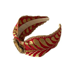 Diadema tipo turbante rojo dorado
