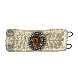 Pulsera ancha bordada manta plata