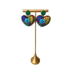 Arete Corazón Flor Verde