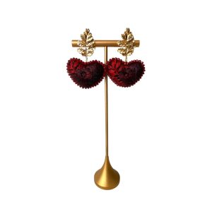 Arete Corazón Oro y Rojo