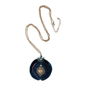 Collar largo corazón milagro azul marino