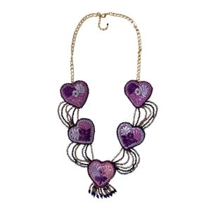 Collar 5 corazones cristales morados