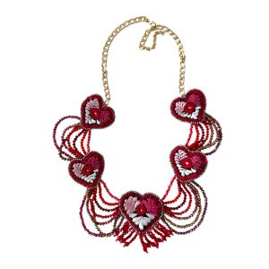 Collar 5 corazones cristal rojo