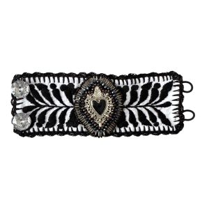 Pulsera ancha bordada blanca con negro
