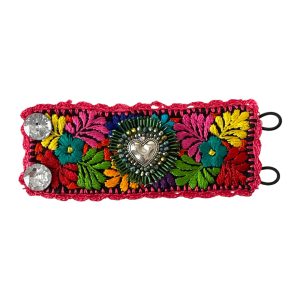 Pulsera ancha bordada negra multicolor