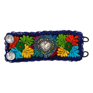 Pulsera ancha bordada azul multicolor
