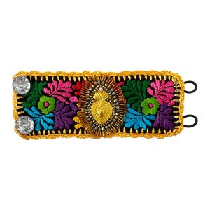 Pulsera ancha bordada amarilla multicolor