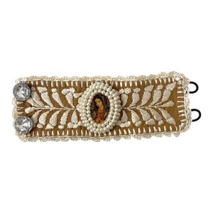 Pulsera ancha bordada café dorada