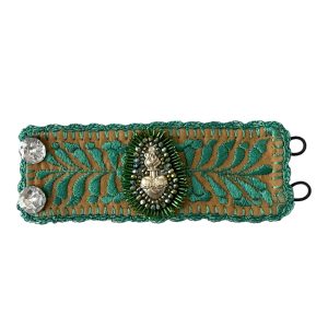 Pulsera ancha bordada tierra verde