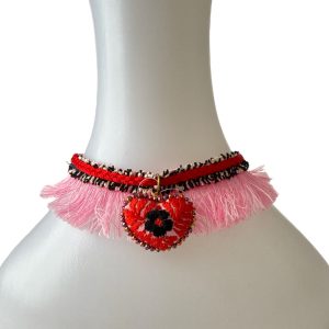 Choker corazón cordón rosa