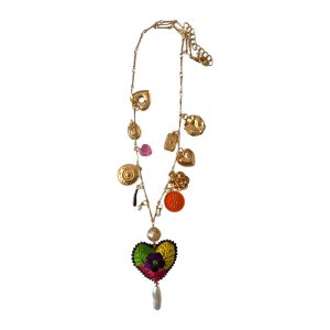 Collar largo corazón multicolor charms