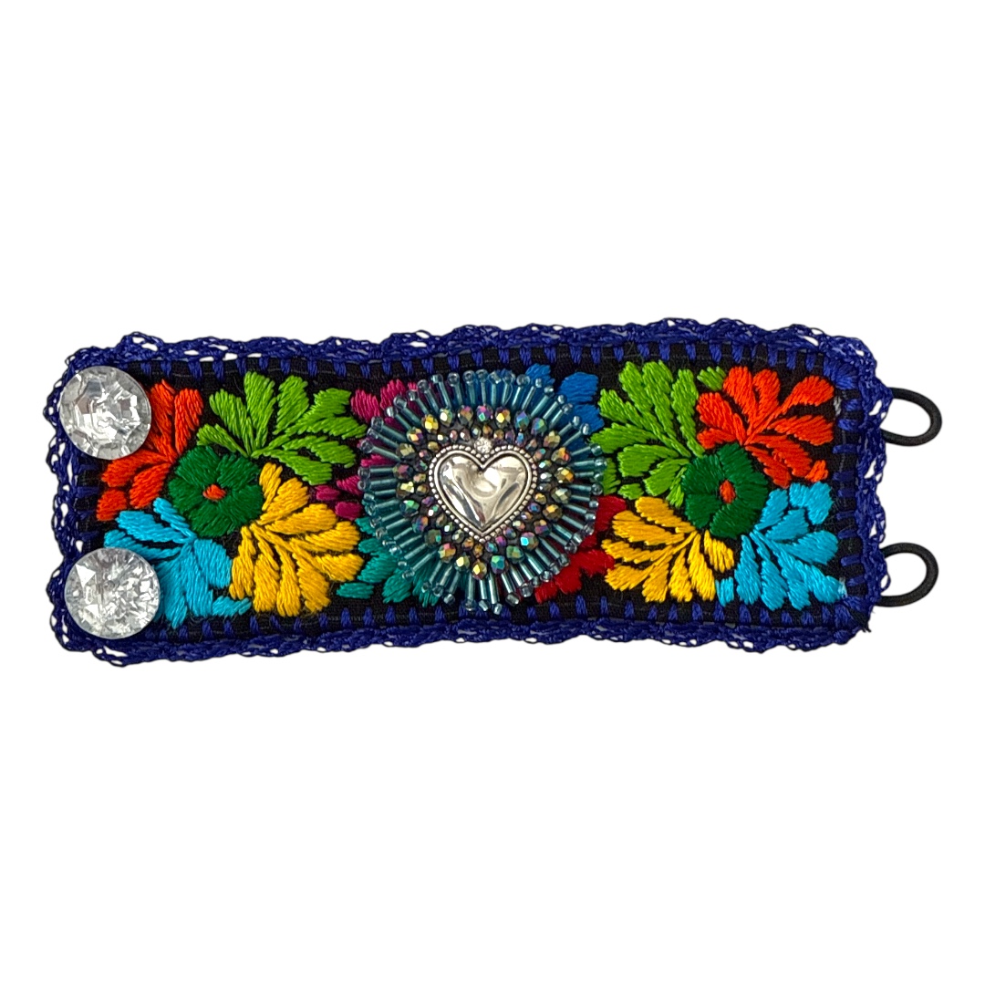 Pulsera ancha bordada azul multicolor